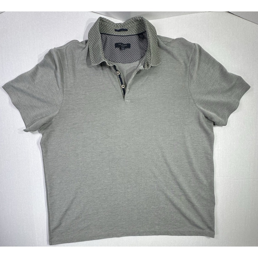 Ted Baker London Polo Shirt Size 6 L Gray Cotton Pattern Collar Short Sleeve